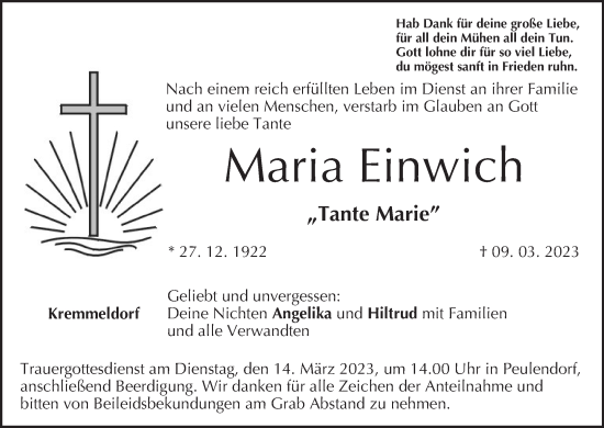 Anzeige von Maria Einwich von MGO