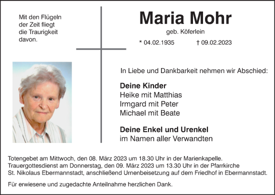 Anzeige von Maria Mohr von MGO