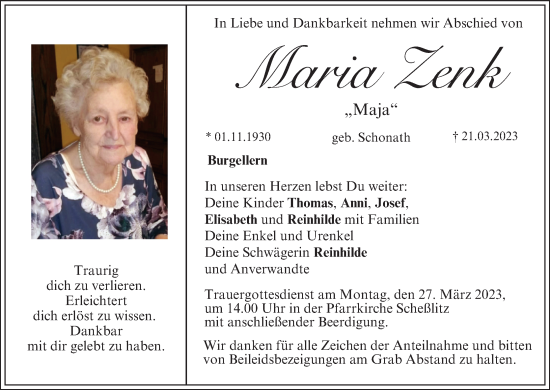 Anzeige von Maria Zenk von MGO