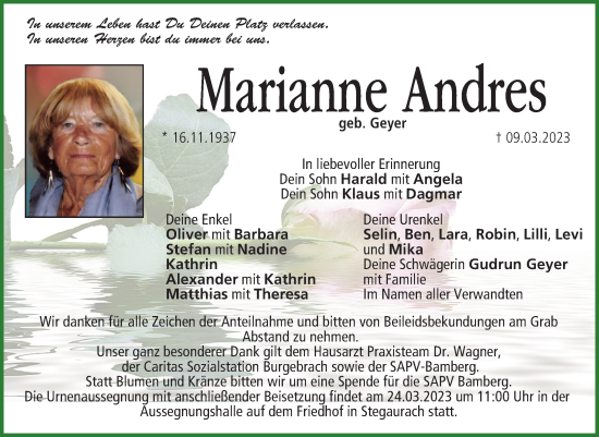 Anzeige von Marianne Andres von MGO