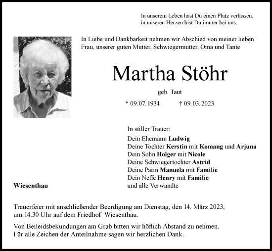 Anzeige von Martha Stöhr von MGO