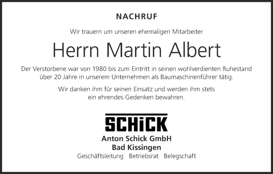Anzeige von Martin Albert von MGO
