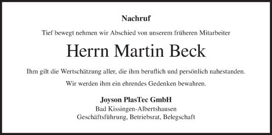 Anzeige von Martin Beck von MGO