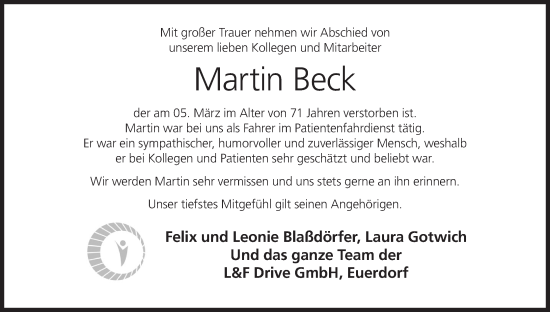Anzeige von Martin Beck von MGO