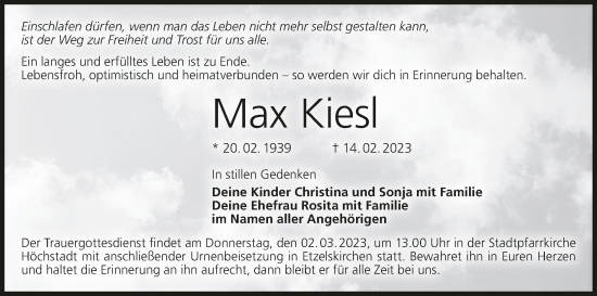 Anzeige von Max Kiesl von MGO