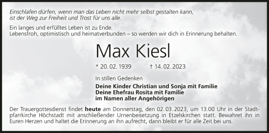 Anzeige von Max Kiesl von MGO