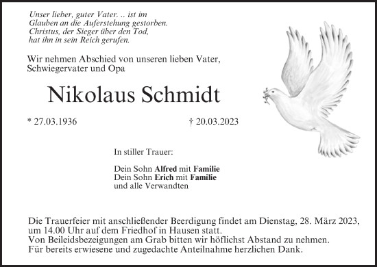 Anzeige von Nikolaus Schmidt von MGO