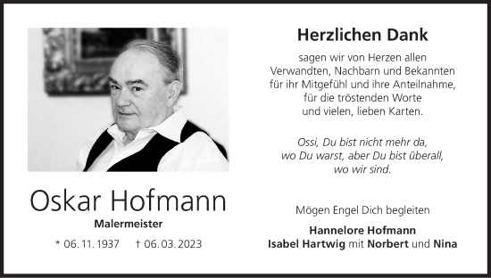Anzeige von Oskar Hofmann von MGO