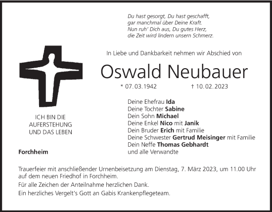 Anzeige von Oswald Neubauer von MGO