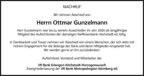 Anzeige von Ottmar Gunzelmann von MGO