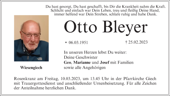 Anzeige von Otto Bleyer von MGO