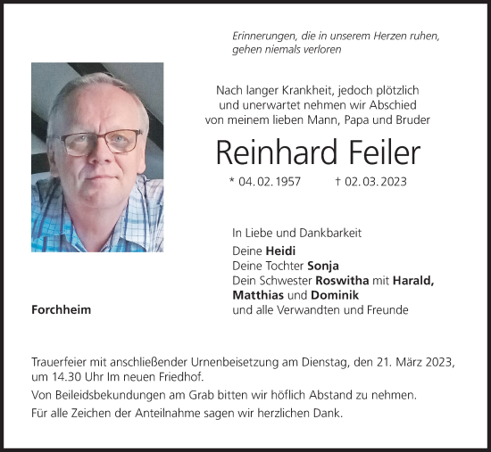 Anzeige von Reinhard Feiler von MGO