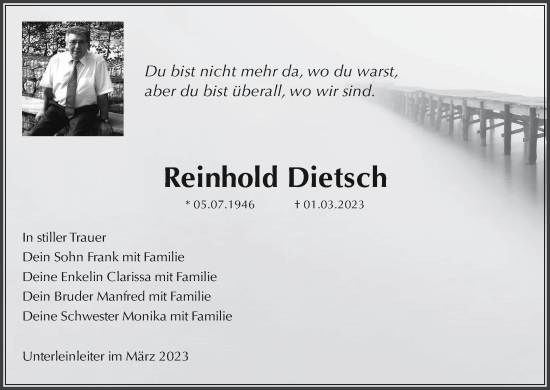 Anzeige von Reinhold Dietsch von MGO