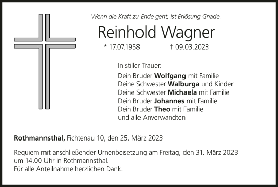 Anzeige von Reinhold Wagner von MGO