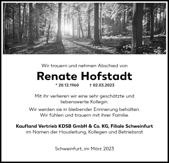 Anzeige von Renate Hofstadt von MGO