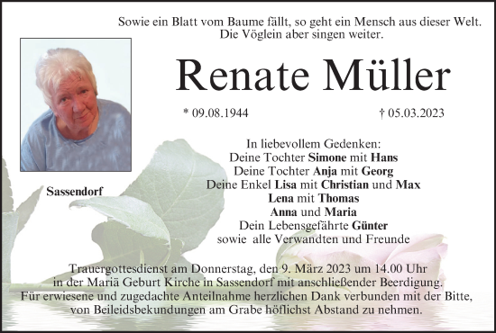 Anzeige von Renate Müller von MGO