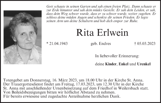 Anzeige von Rita Erlwein von MGO
