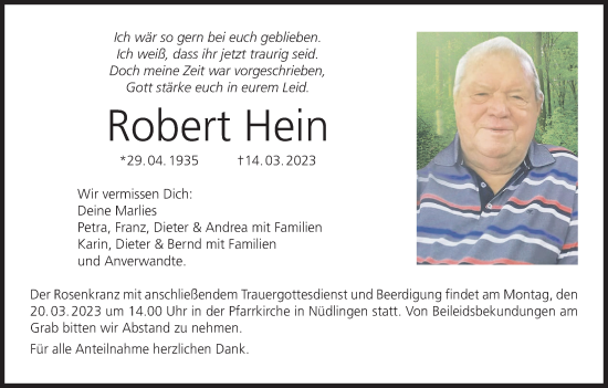 Anzeige von Robert Hein von MGO