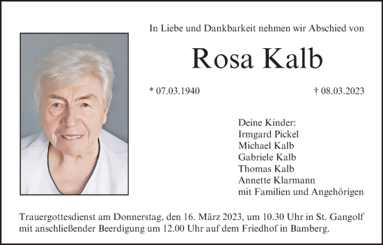 Anzeige von Rosa Kalb von MGO