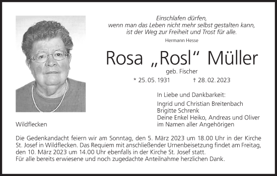 Anzeige von Rosa Müller von MGO