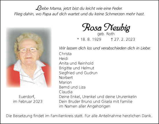 Anzeige von Rosa Neubig von MGO