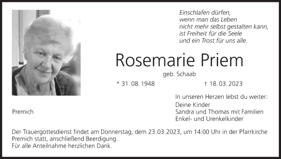 Anzeige von Rosemarie Priem von MGO