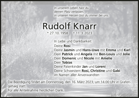 Anzeige von Rudolf Knarr von MGO