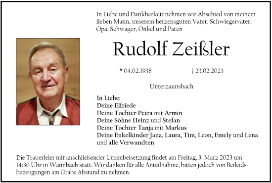 Anzeige von Rudolf Zeißler von MGO