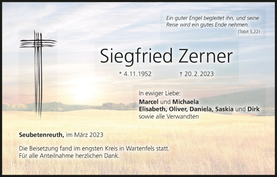 Anzeige von Siegfried Zerner von MGO