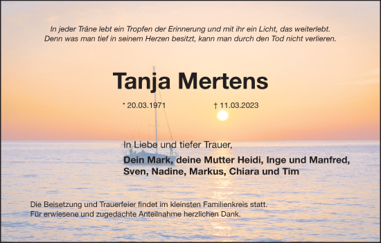 Anzeige von Tanja Mertens von MGO