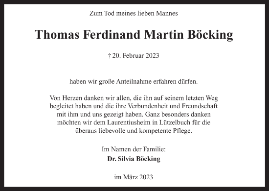 Anzeige von Thomas Ferdinand Martin Böcking von MGO