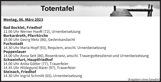 Anzeige von Totentafel vom 06.03.2023 von MGO