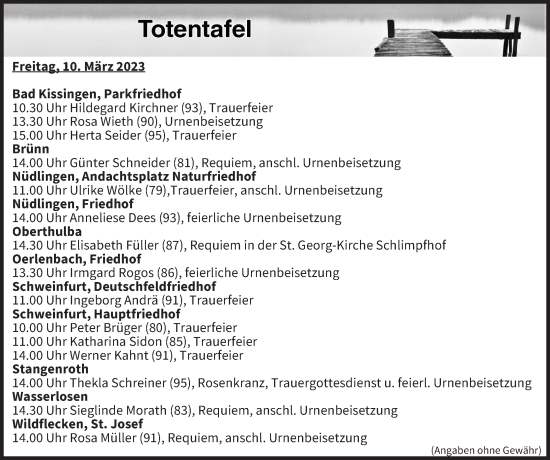 Anzeige von Totentafel vom 10.03.2023 von MGO