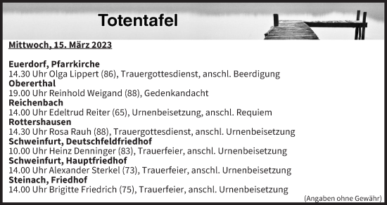 Anzeige von Totentafel vom 15.03.2023 von MGO