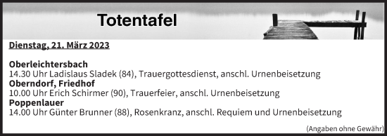 Anzeige von Totentafel vom 21.03.2023 von MGO