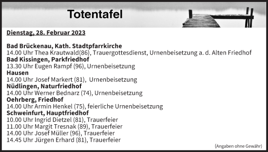 Anzeige von Totentafel vom 28.02.2023 von MGO