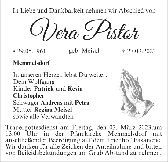 Anzeige von Vera Pistor von MGO