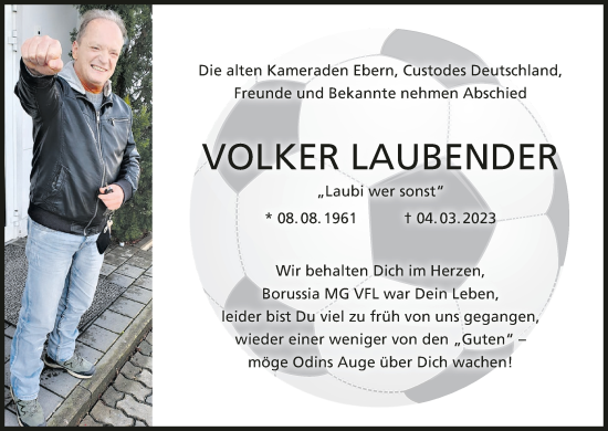 Anzeige von Volker Laubender von MGO
