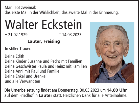 Anzeige von Walter Eckstein von MGO