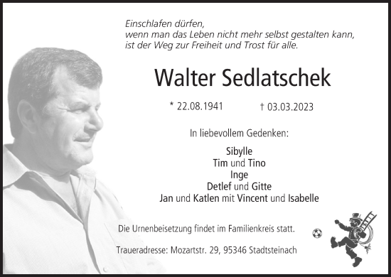 Anzeige von Walter Sedlatschek von MGO