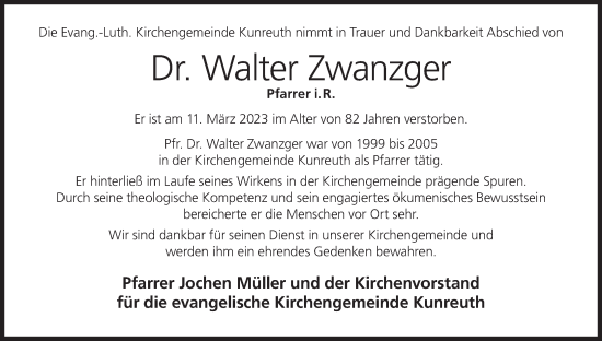 Anzeige von Walter Zwanzger von MGO