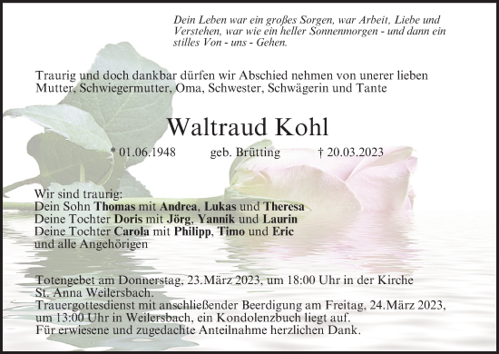 Anzeige von Waltraud Kohl von MGO