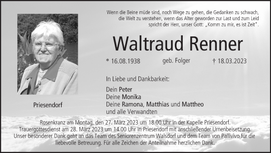 Anzeige von Waltraud Renner von MGO