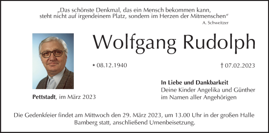 Anzeige von Wolfgang Rudolph von MGO