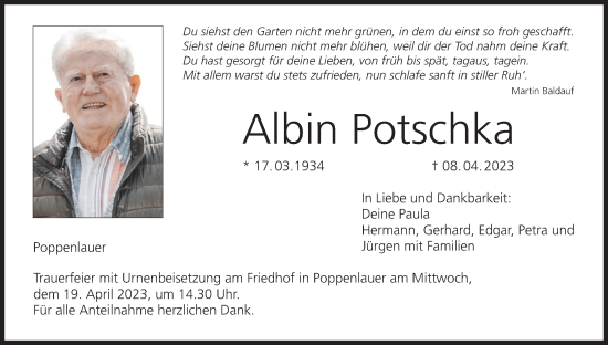 Anzeige von Albin Potschka von MGO