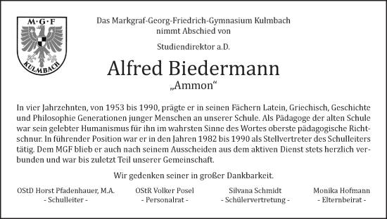 Anzeige von Alfred Biedermann von MGO