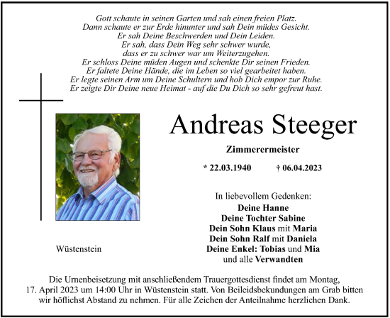 Anzeige von Andreas Steeger von MGO