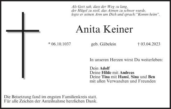 Anzeige von Anita Keiner von MGO