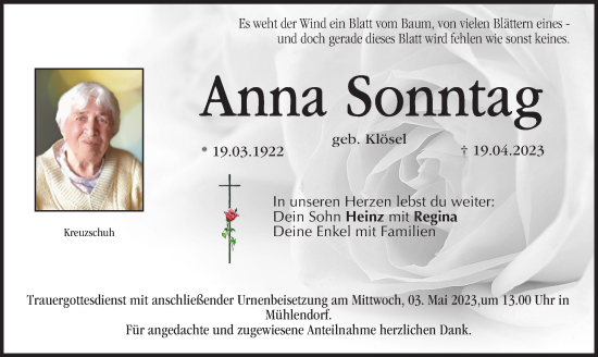 Anzeige von Anna Sonntag von MGO