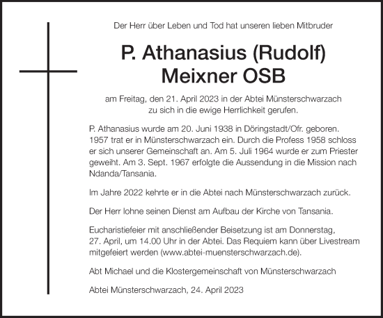 Anzeige von Athanasius Meixner von MGO